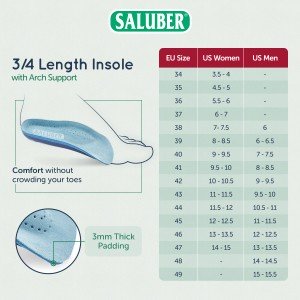 H482-27: PREMIUM 3/4 Length Orthotic Insoles with Arch Support, 3mm Thick Padding